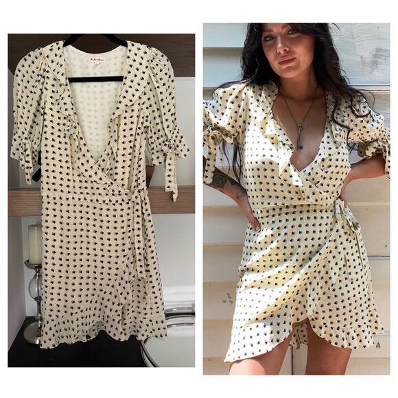 For Love & Lemons Sweetheart Wrap Mini Dress in Creme - Picture 1 of 8
